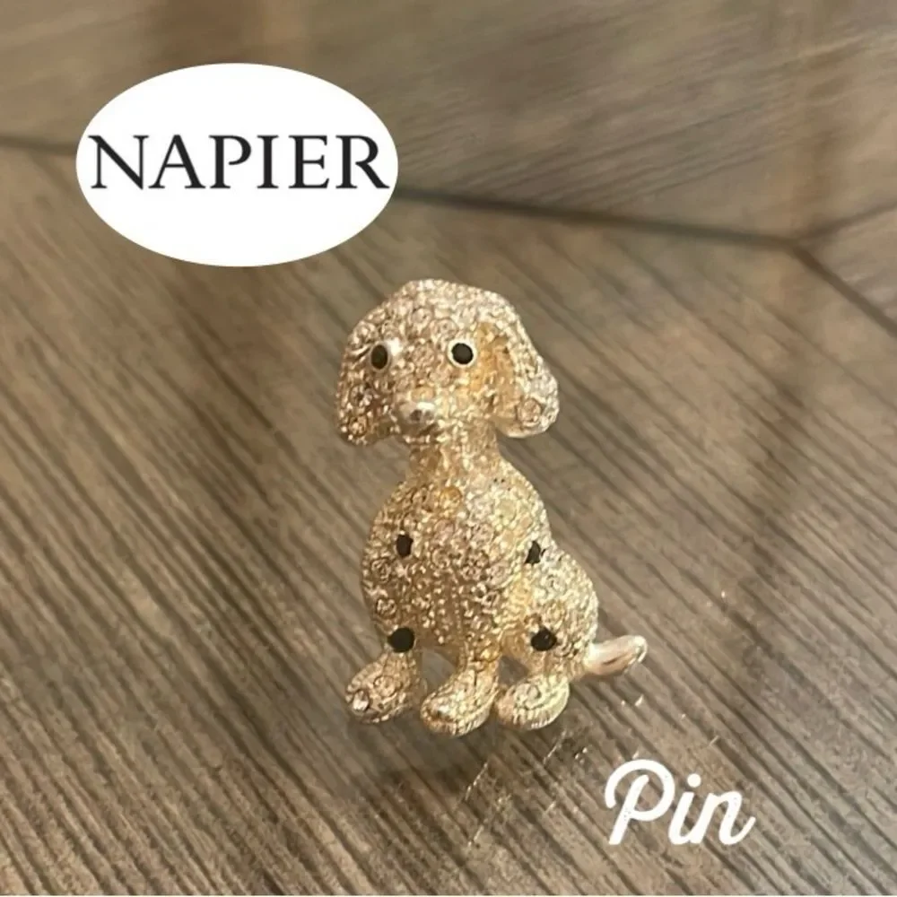 Vintage NAPIER Silver-tone Rhinestone Spotted Dog Pin Rhinestone Dalmatian Pin